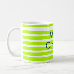 Caneca De Café Listras retrô amarelo verde néon adicionam nome lo