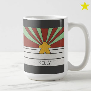 Caneca De Café Listras Retrô de Meeple em Verde Azulado Explosão