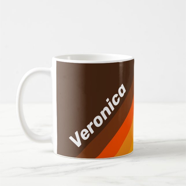 Caneca De Café Listras Retrô Marrons com Nome (Esquerda)