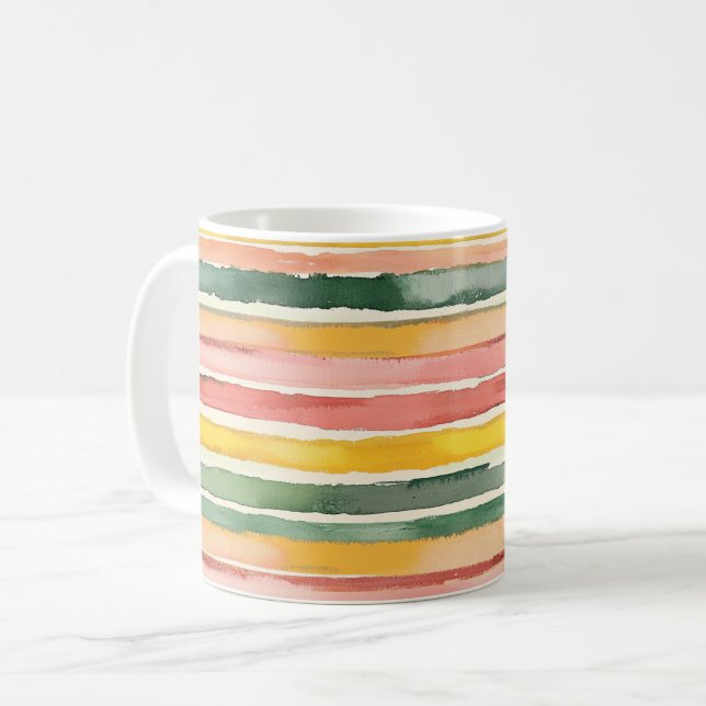 Caneca De Café Listras Rosa Amarelo Verde (Frente Esquerda)