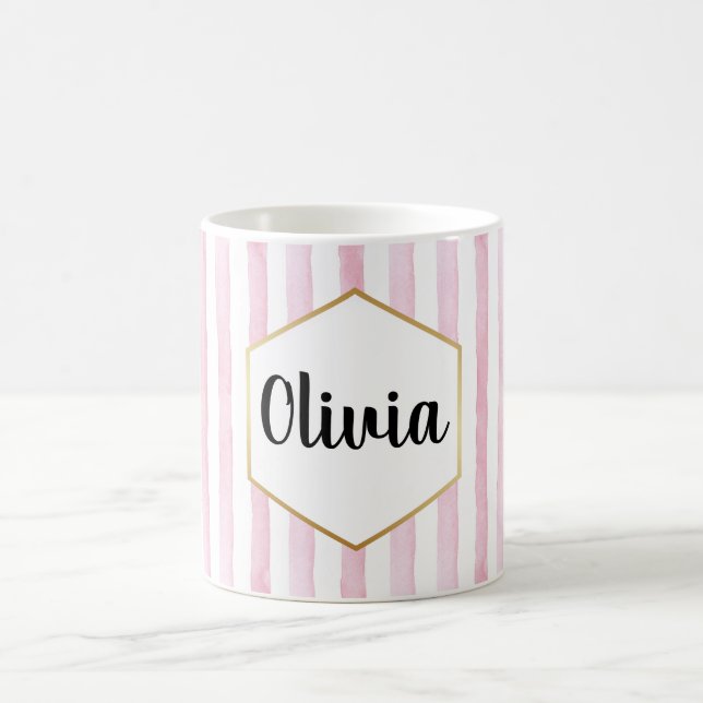 Caneca De Café Listras Rosa e Branco Personalizadas (Centro)