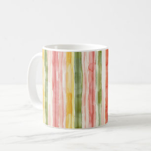 Caneca De Café Listras Rosa Verde Amarelo