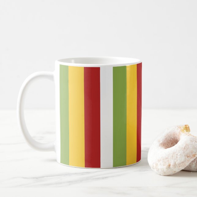 Caneca De Café Listras Verdes Amarelas Vermelhas (Com Donut)