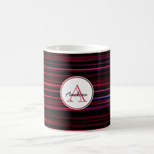 Caneca De Café Listras Vermelhas Abstratas em Monograma Preto