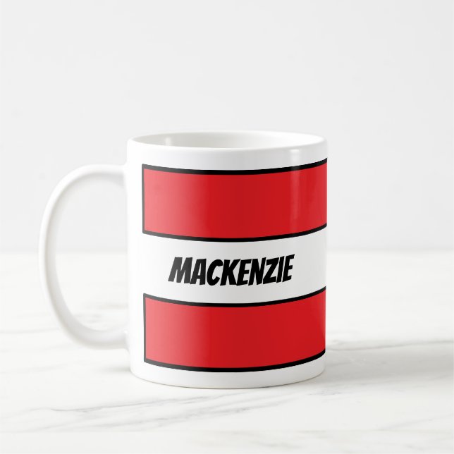 Caneca De Café Listras Vermelhas adicione seu nome (Esquerda)