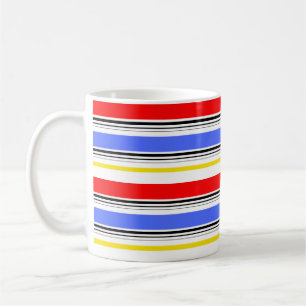 Caneca De Café Listras Vermelhas Azuis Brancas Modernas