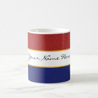 Caneca De Café Listras vermelhas, brancas e azuis personalizadas