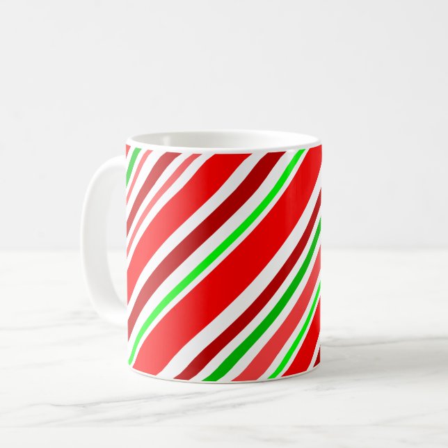 Caneca De Café Listras Vermelhas Brancas e Verdes de Bastão de Do (Frente Esquerda)