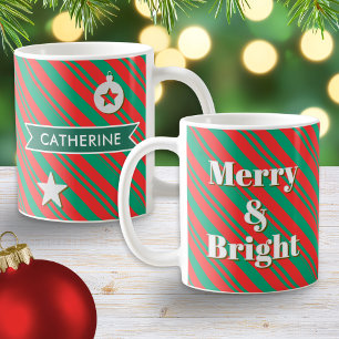 Caneca De Café Listras Vermelhas e Verdes Alegre e Brilhante Pers