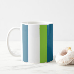 Caneca De Café Listras Verticais Azuis Brancas Verdes