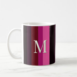 Caneca De Café Listras Verticais Elegantes Monograma Magenta Amei