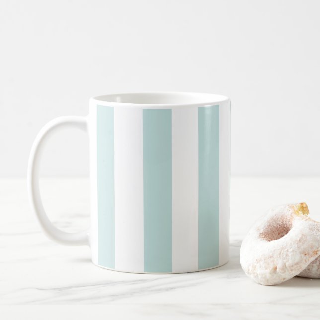 Caneca De Café Listras Verticais em Teal Claro e Branco (Com Donut)