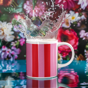 Caneca De Café Listras Verticais Rosa e Vermelho