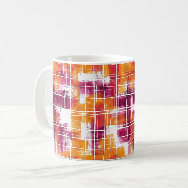 Caneca De Café Listras Xadrez Roxas Laranja Groovy (Frente Esquerda)