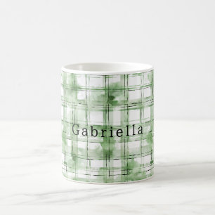Caneca De Café Listras Xadrez Verde Branco