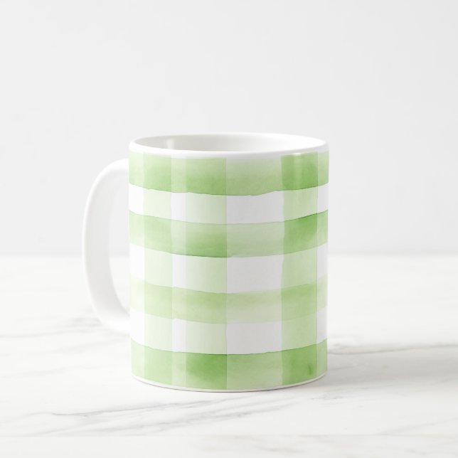 Caneca De Café Listras Xadrez Verde Maçã (Frente Esquerda)