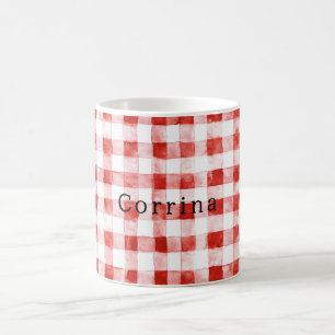 Caneca De Café Listras Xadrez Vermelho Branco de Aniversário