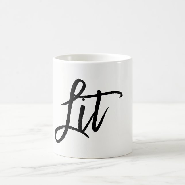 Caneca De Café Lit Preto Moderno Script Tendência Personalizado (Centro)