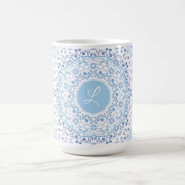 Caneca De Café Lite Blue Mandala Monogramas (Centro)