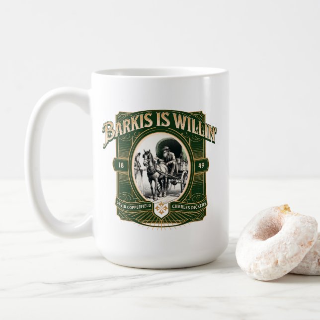 Caneca de Café Literário em Verde Ouro 'Barkis est (Com Donut)