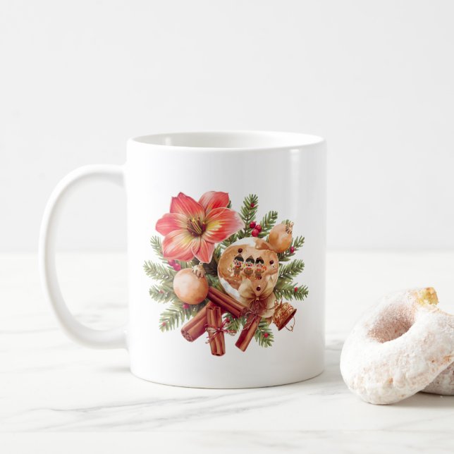 Caneca De Café Little Brownies Gingerbread with Red Amaryllis (Com Donut)