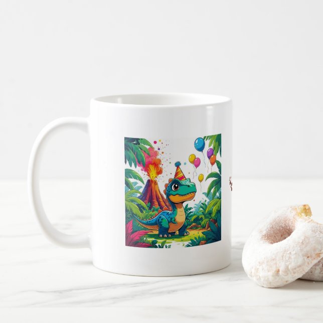 Caneca De Café Little Dino, Big Dreams – Editable Dinosaur Mug (Com Donut)