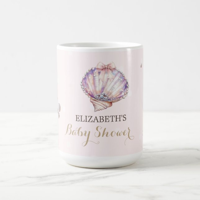 Caneca De Café Little Pearl Seashells Diamonds Dots Baby Shower (Centro)