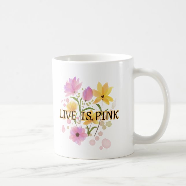 Caneca De Café "LIVE IS PINK" is written in a dark (Direita)