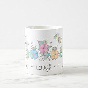 Caneca De Café Live Laugh Borboleta Floral