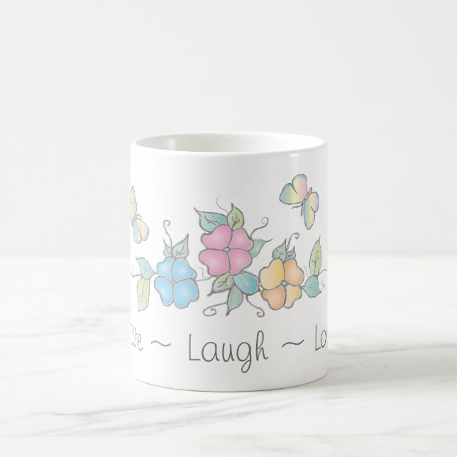 Caneca De Café Live Laugh | Borboleta Floral (Centro)