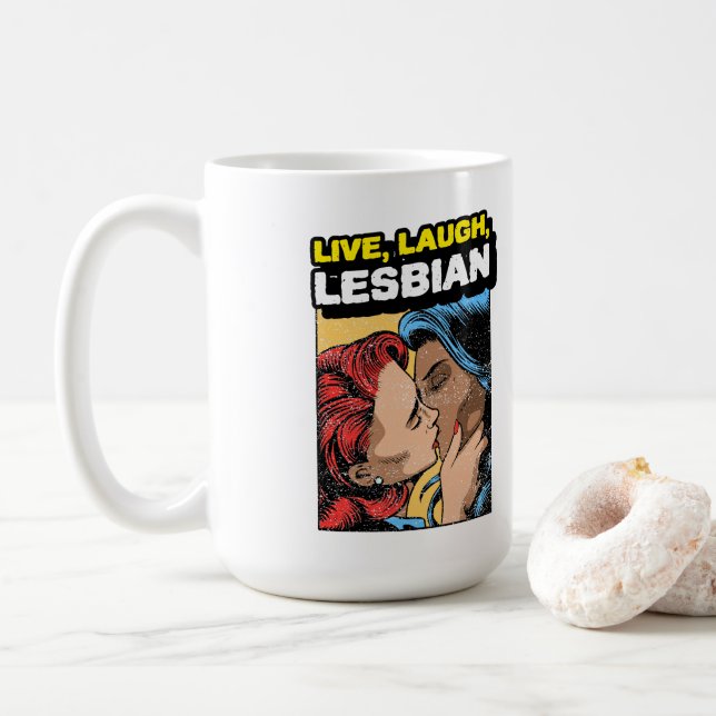 Caneca De Café Live Laugh Lesbian (Com Donut)