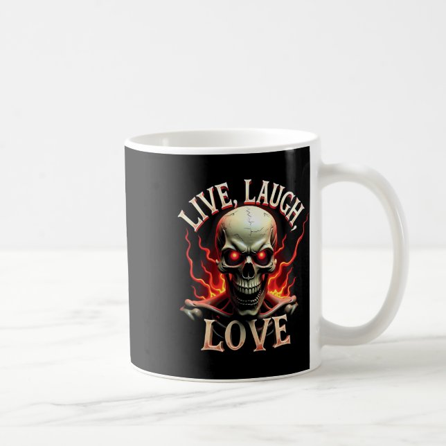 Caneca De Café Live Laugh Love Skeleton Skull Assustador Irônico  (Direita)