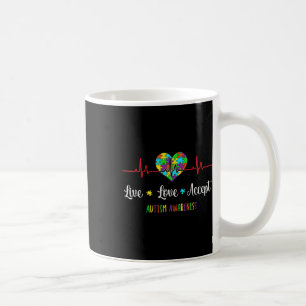 Caneca De Café Live Love Accept Autism Awarness Hearbeat Blue A