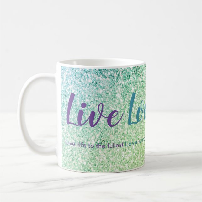 Caneca De Café Live Love Laugh Blue Green Script Mug (Esquerda)