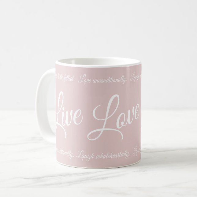 Caneca De Café Live Love Laugh Elegant White Script Soft Pink (Frente Esquerda)