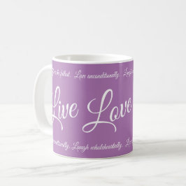 Caneca De Café Live Love Laugh Elegante White Script Purple