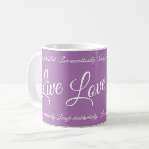 Caneca De Café Live Love Laugh Elegante White Script Purple
