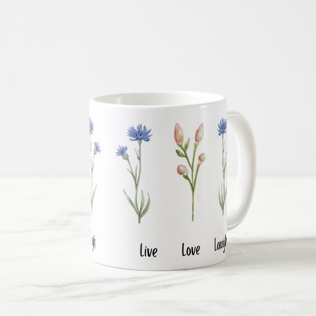 Caneca De Café Live Love Laugh Floral Cerâmica Mug (Frente Esquerda)