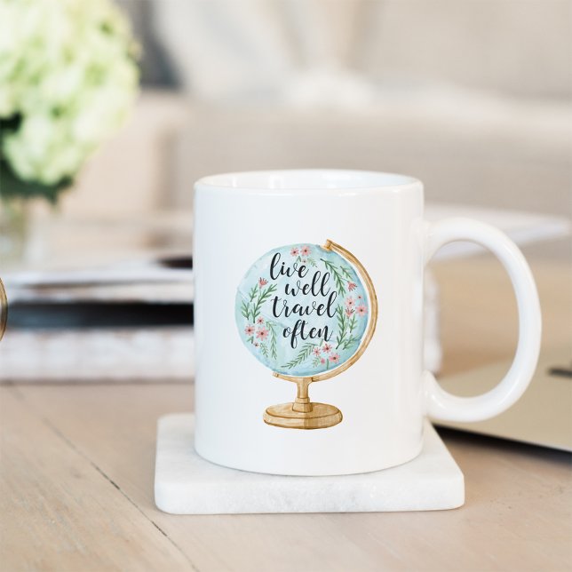 Caneca De Café Live Well, Travel Often (Criador carregado)