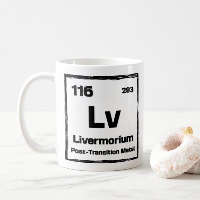 Caneca De Café Livermório (Lv) - Tabela Periódica dos Elementos (Com Donut)