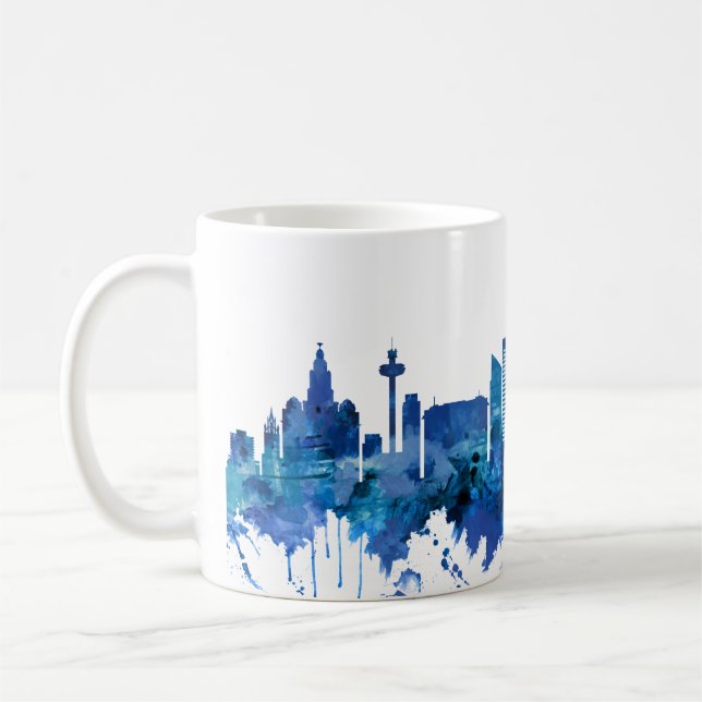 Caneca De Café Liverpool England Skyline Blue (Esquerda)