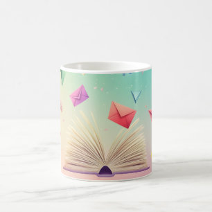 Caneca De Café livro aberto de onde saem aviões de papel e colori