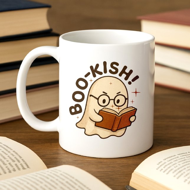 Caneca De Café Livro Bonito Lendo Biscoito Engraçado Fantasma, Di (Criador carregado)