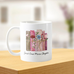 Caneca De Café Livro de Aquarela Flor Rosa Roxo Citação de Leitur