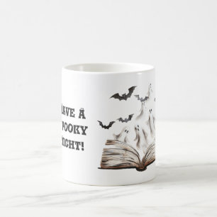 Caneca De Café Livro de Noite Assustadora Fantasmas Morcegos
