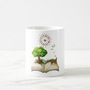 Caneca De Café Livro e Gato com Borboletas e Sol-Olho