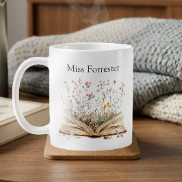 Caneca De Café Livro Floral de Aquarela Agradecimento ao Professo