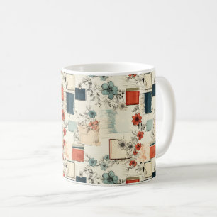 Caneca De Café Livros Antigos Floral Coral Turquesa Scrapbook
