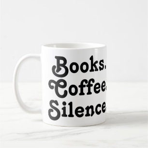Caneca De Café “Livros. Café. Silêncio." Minimalista