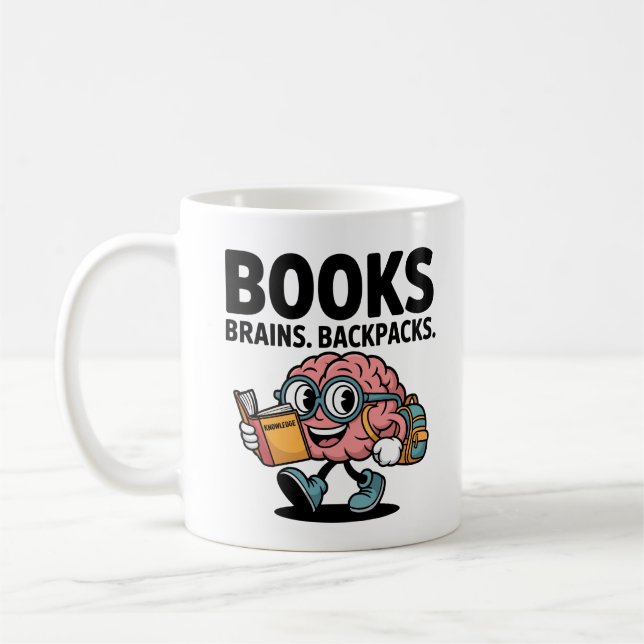 Caneca De Café Livros Cérebros Mochilas Kawaii Cérebro Leitura Es (Esquerda)